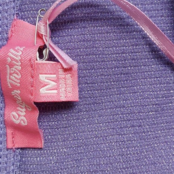 Dolls Kill Sugar Thrillz NWT Lilac Shimmer Rosette Fairy Puff Sleeve Crop Top M - Picture 7 of 10